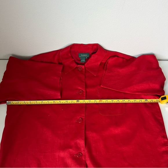 Lauren Ralph Lauren Red Linen Tunic Jacket Oversized Shirt Button Front Women 1X - Picture 7 of 8